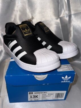 adidas Kids Black and White Superstar Slip-On Sneakers